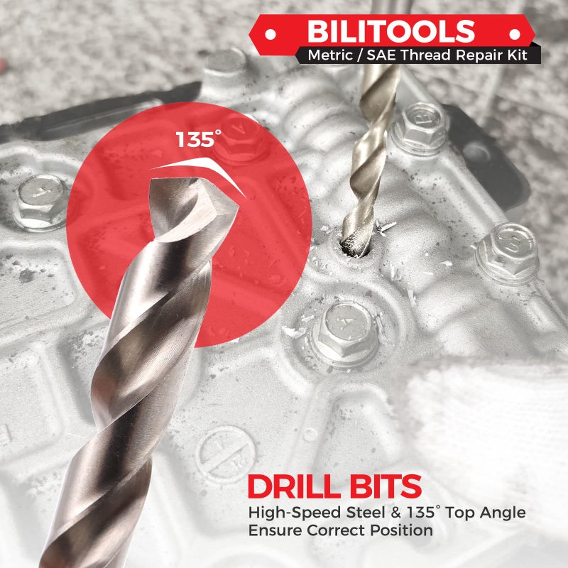 BILITOOLS طقم إصلاح الخيوط M10x1.5 من BILITOOLS، طقم إصلاح مثقاب هيليكويل HSS متري - Image 4